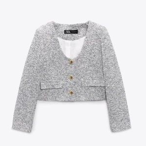 ZARA TEXTURED TWEED BLAZER GOLD BUTTON
